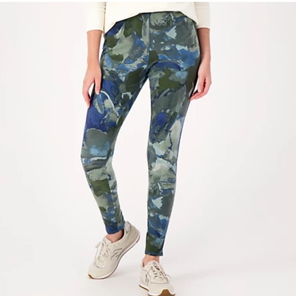 NEW Denim & Co. Printed Regular Duo Stretch Full-Length Leggings Mallard